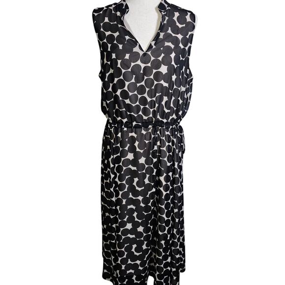 Anne Klein Dresses & Skirts - Anne Klein Lined Black and White Polka Dot Sleeveless Midi Dress Large